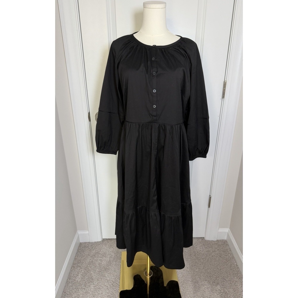 Chico's Black Cotton Poplin Tiered Midi Dress Size 4 (Chico's 0)